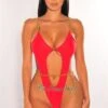 Red Gold Chain Cut Out Ultra High Cut Swimsuit