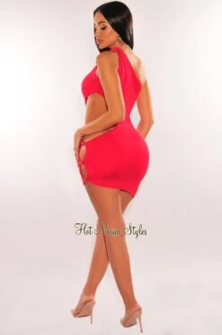 Red Knotted One Shoulder Button Cut Out Asymmetrical Dress 7 Red Knotted One Shoulder Button Cut Out Asymmetrical Dress -Miamis Style Shop red knotted one shoulder button cut out asymmetrical dress hot miami styles 354029
