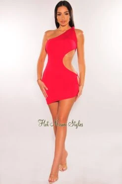 Red Knotted One Shoulder Button Cut Out Asymmetrical Dress 6 Red Knotted One Shoulder Button Cut Out Asymmetrical Dress -Miamis Style Shop red knotted one shoulder button cut out asymmetrical dress hot miami styles 410982