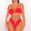 Red Padded Bandeau Gold Ring High Cut Bikini