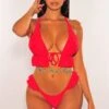 Red Padded Tie Up Ruffle Scrunch Butt Bikini