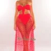 Red Polka Dot Sheer High Waist Maxi Skirt Cover Up
