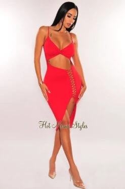 Red Spaghetti Strap Knotted Cut Out Lace Up Asymmetrical Dress 7 Red Spaghetti Strap Knotted Cut Out Lace Up Asymmetrical Dress -Miamis Style Shop red spaghetti strap knotted cut out lace up asymmetrical dress hot miami styles 369661
