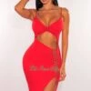 Red Spaghetti Strap Knotted Cut Out Lace Up Asymmetrical Dress