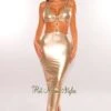Rose Gold O-Ring Sleeveless Cut Out Double Slit Dress