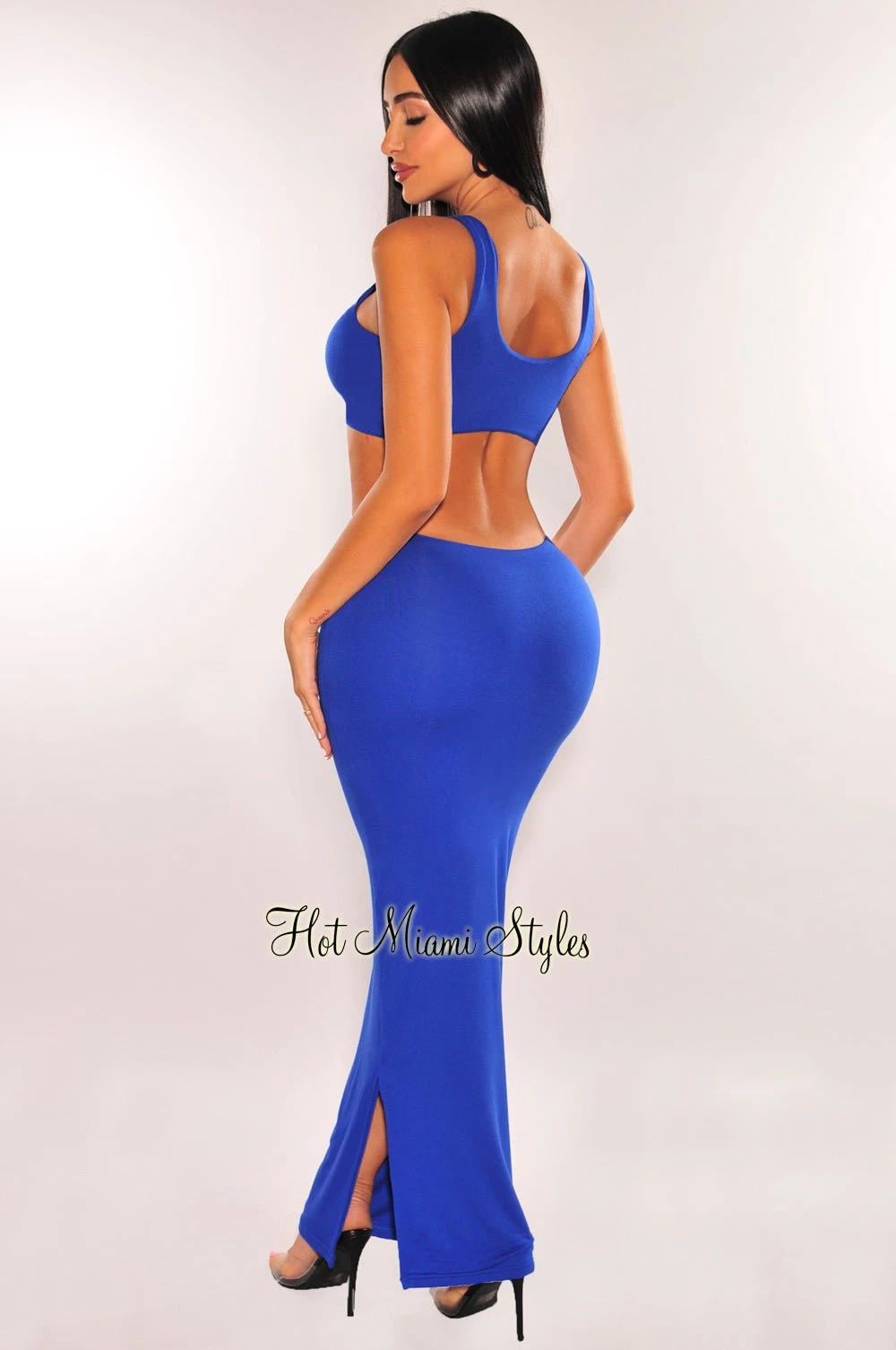 Royal Blue Black O-Ring Sleeveless Cut Out Double Slit Dress 2 Royal Blue Black O-Ring Sleeveless Cut Out Double Slit Dress - Image 2