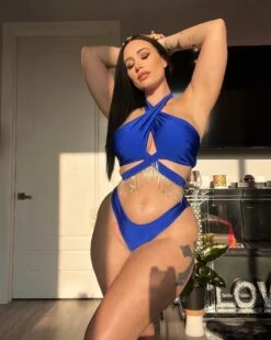 Royal Blue CrissCross Fringe Rhinestone Wrap Around Scrunch Butt Bikini -Miamis Style Shop royal blue crisscross fringe rhinestone wrap around scrunch butt bikini hot miami styles 991324