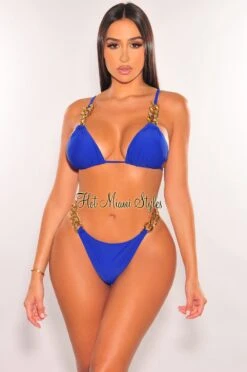 Royal Blue Gold Chain Scrunch Butt Bikini