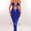 Royal Blue Gold Ring Halter Strappy Cut Out Maxi Dress