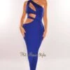 Royal Blue One Shoulder Cut Out Midi Dress
