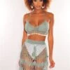 Sage Crochet Halter Cowrie Shells Skirt Two Piece Set Cover Up