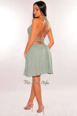 Sage Halter V Neck Strappy Back Babydoll Dress 7 Sage Halter V Neck Strappy Back Babydoll Dress -Miamis Style Shop sage halter v neck strappy back babydoll dress hot miami styles 588518