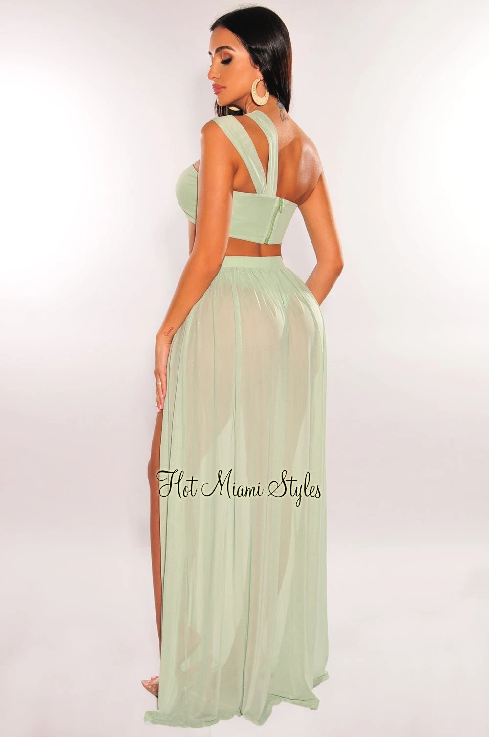 Rehab Sage One Shoulder Cut Out Strappy Slit Maxi Dress 2 Rehab Sage One Shoulder Cut Out Strappy Slit Maxi Dress - Image 2