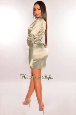 Sage Silky Collared Tie Up Long Sleeve Ruched Dress 7 Sage Silky Collared Tie Up Long Sleeve Ruched Dress -Miamis Style Shop sage silky collared tie up long sleeve ruched dress hot miami styles 427199