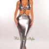 Silver Chrome O-Ring Sleeveless Cut Out Double Slit Dress