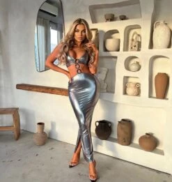 Silver Chrome O-Ring Sleeveless Cut Out Double Slit Dress 5 Silver Chrome O-Ring Sleeveless Cut Out Double Slit Dress -Miamis Style Shop silver chrome o ring sleeveless cut out double slit dress hot miami styles 575134