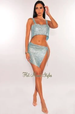 Sky Blue Rhinestone Mesh Chain Crop Top -Miamis Style Shop sky blue rhinestone mesh chain crop top hot miami styles 198143