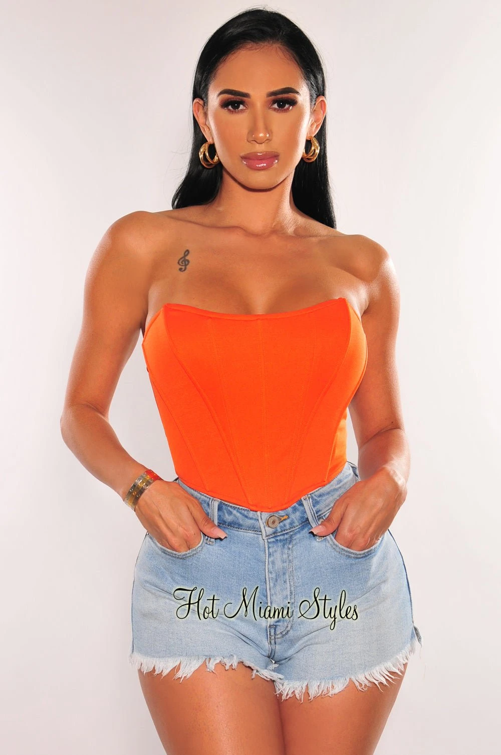 Tangerine Bandeau Boned Corset Bustier Top 1 Tangerine Bandeau Boned Corset Bustier Top