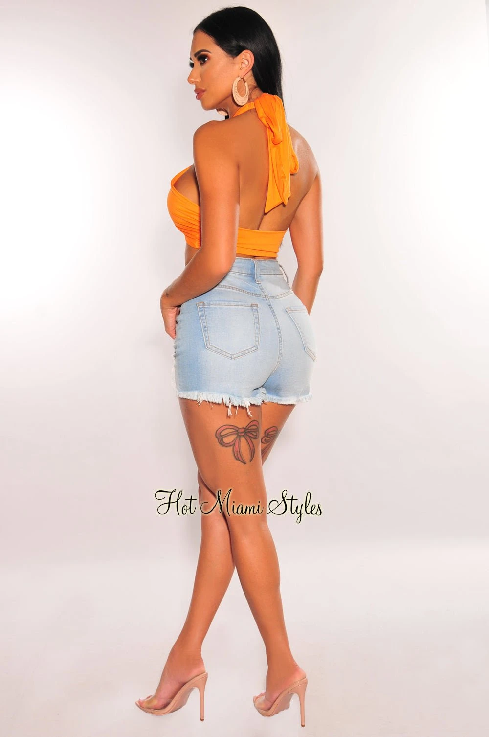 Tangerine Double Lined Multiwear Bandeau Tie Up Crop Top 8 Tangerine Double Lined Multiwear Bandeau Tie Up Crop Top - Image 8