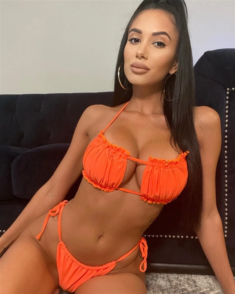 Tangerine Ruched Bust Frill Padded Bandeau Bikini 3 Tangerine Ruched Bust Frill Padded Bandeau Bikini - Image 3