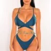 Teal Padded Crochet Spaghetti Straps Wrap Around Bikini