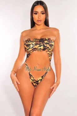 Tiger Strapless Cut Out Swimsuit