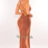 Toffee Halter Lace Up Back Ruched Slit Midi Dress