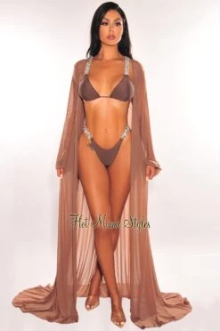 Toffee Mesh Long Sleeves Belted Maxi Cover Up 5 Toffee Mesh Long Sleeves Belted Maxi Cover Up -Miamis Style Shop toffee mesh long sleeves belted maxi cover up hot miami styles 242373
