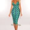 Tropical Print V Neck Spaghetti Straps Ruched Dress