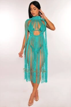 Turquoise Crochet Cape Sleeves Fringe Cover Up Dress 5 Turquoise Crochet Cape Sleeves Fringe Cover Up Dress -Miamis Style Shop turquoise crochet cape sleeves fringe cover up dress hot miami styles 613301