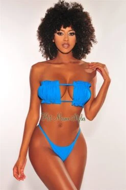 Turquoise Ruched Bust Frill Bandeau Scrunch Butt Bikini