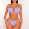 Violet Polka Dots Ruched Bust Frill Padded Bandeau Bikini
