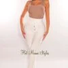 WAIST SNATCHED: White Bandage High Waist Belted Pants
