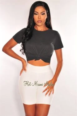 White Bandage High Waist Butt Lifting Shorts