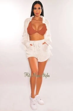 White Collared Button Up Long Sleeve Pocket Shirt -Miamis Style Shop white collared button up long sleeve pocket shirt hot miami styles 333781