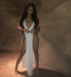 White Crochet Double Slit Cover Up Maxi Dress -Miamis Style Shop white crochet double slit cover up maxi dress hot miami styles 834438