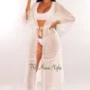 White Crochet Long Sleeve Tie Up Maxi Cover Up