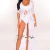 White Crochet Short Sleeve Tie Up Maxi Cover Up