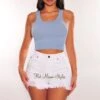 White Denim High Waisted Ripped Frayed Hem Shorts