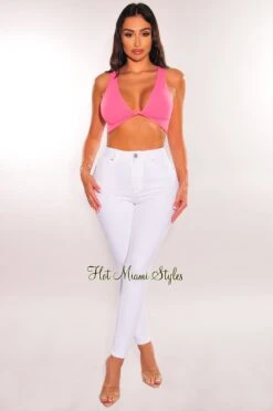 White Denim High Waisted Stretchy Skinny Jeans