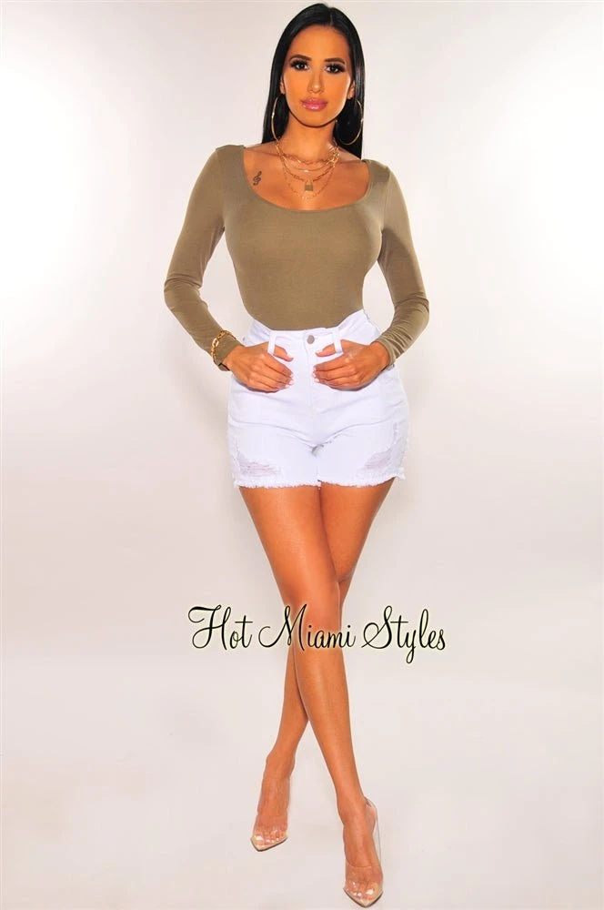 White Denim Ripped Biker Shorts 4 White Denim Ripped Biker Shorts - Image 4