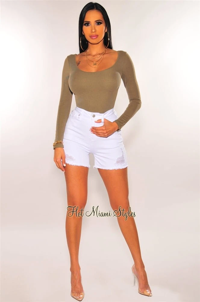 White Denim Ripped Biker Shorts 5 White Denim Ripped Biker Shorts - Image 5