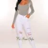 White Denim Ripped High Waist Skinny Jeans