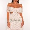 White Floral Print Off Shoulder Short Sleeve Cut Out Babydoll Dress