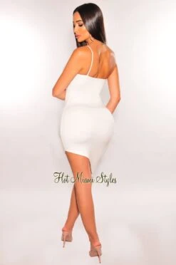 White Gold Chain One Shoulder Asymmetrical Dress -Miamis Style Shop white gold chain one shoulder asymmetrical dress hot miami styles 220876