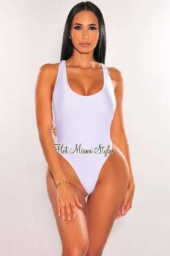 White Gold Chain Scoop Neck Crisscross Swimsuit -Miamis Style Shop white gold chain scoop neck crisscross swimsuit hot miami styles 810413