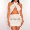 White Halter CrissCross Cut Out Ruched Dress