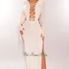 White Lace Up Long Sleeve Double Slit Dress