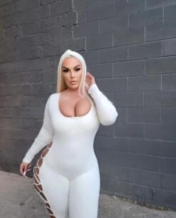 White Long Sleeve Lace Up Back Jumpsuit -Miamis Style Shop white long sleeve lace up back jumpsuit hot miami styles 764372