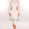 White Mock Neck Gold Chain Cut Out Long Sleeve Dress